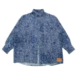 Dark Blue Takashi Murakami Flowers and Skulls Denim Haori Shirt
