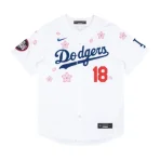 White Takashi Murakami x Nike x MLB Dodgers Yamamoto 18 Jersey Back View