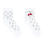 White Takashi Murakami x Louis Vuitton Monogram Cherry Socks