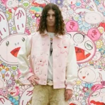 Pink Takashi Murakami x READYMADE Sakura Varsity Jacket Front View